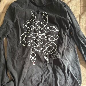 Sewing Down South - small. Black Long Sleeve Shirt with Snake Design